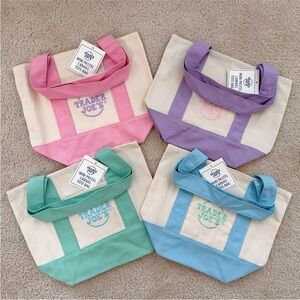 NWT Trader Joe’s Mini Canvas Tote Bag Set - Pink, Purple, Green, Blue
